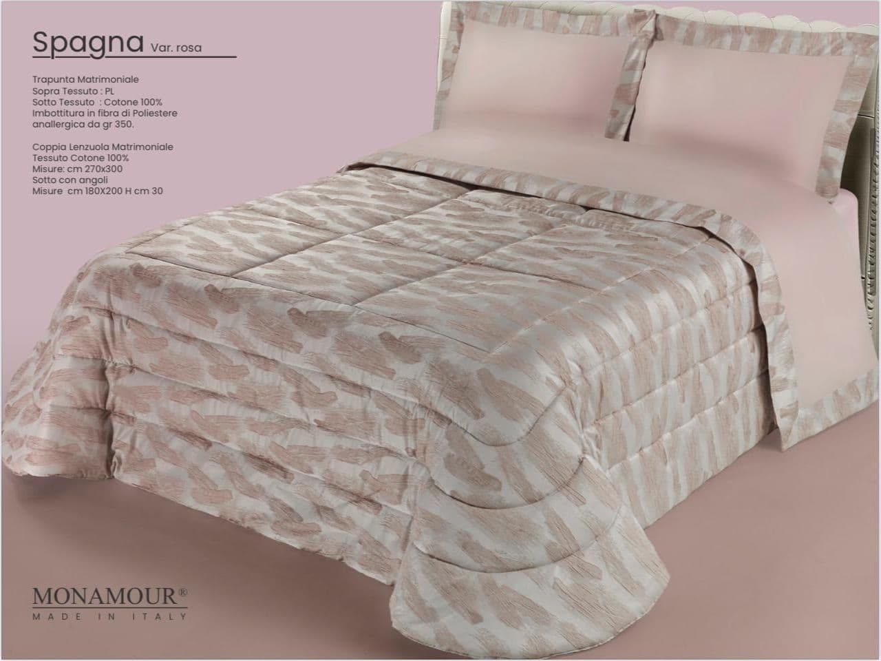 Trapunta matrimoniale invernale Mon Amour art. Spagna Sopra tessuto: PL Sotto tessuto: cotone 100% imbottitura in fibra di poliestere anallergica da gr.350 Casa e cucina/Tessili per la casa/Biancheria da letto/Coperte e trapunte/Trapunte Biancheria Arredo Home - Nola, Commerciovirtuoso.it