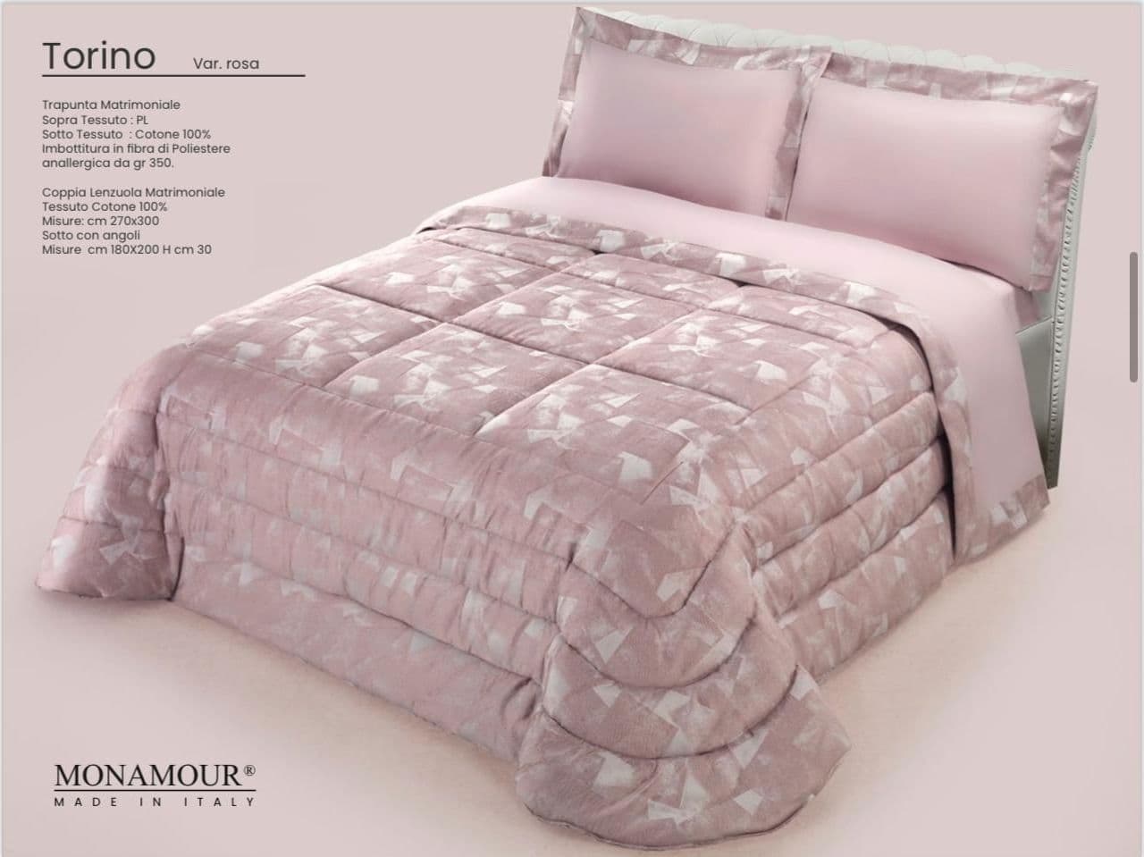 Trapunta matrimoniale invernale Mon Amour art. Torino Sopra tessuto: PL Sotto tessuto: cotone 100% imbottitura in fibra di poliestere anallergica da gr.350 Casa e cucina/Tessili per la casa/Biancheria da letto/Coperte e trapunte/Trapunte Biancheria Arredo Home - Nola, Commerciovirtuoso.it