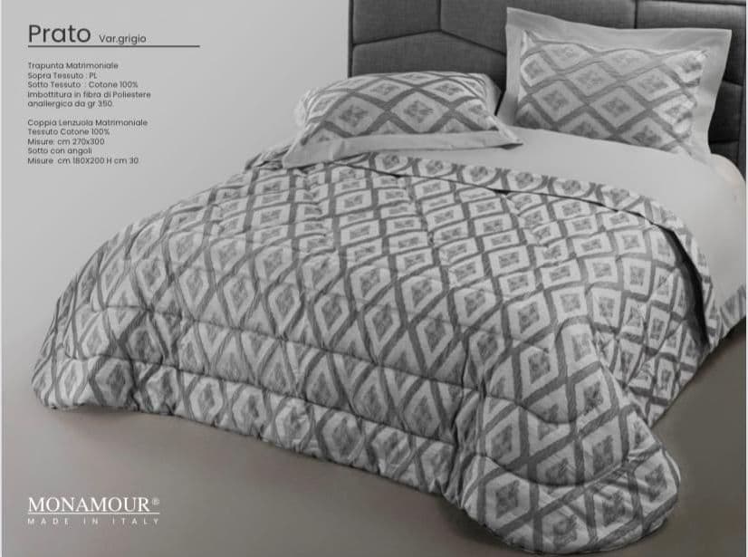 Trapunta matrimoniale Mon Amour art. Prato colore grigio tessuto sopra: tessuto jacquard tessuto sotto:100% cotone imbottitura 350 gr. 270×270 produzione fiorentina Casa e cucina/Tessili per la casa/Biancheria da letto/Coperte e trapunte/Trapunte Biancheria Arredo Home - Nola, Commerciovirtuoso.it