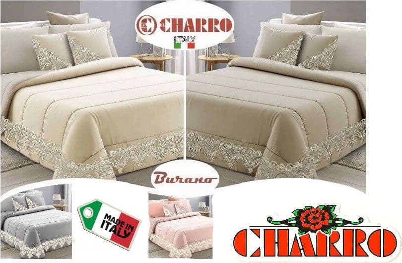 Trapunta piumone matrimoniale burano by charro italia con due cuscini in tinta e applicazioni in elegante pizzo Casa e cucina/Tessili per la casa/Biancheria da letto/Coperte e trapunte/Trapunte Puleo Casa - Palermo, Commerciovirtuoso.it