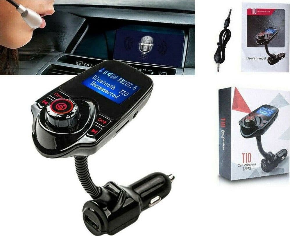 TRASMETTITORE FM BLUETOOTH WIRELESS T10 KIT AUTO VIVAVOCE LETTORE MP3 USB