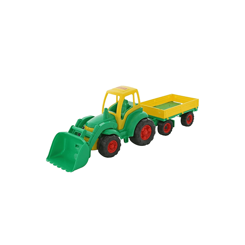 Trattore Giocattole Trampoliere Campione- Trattore Con Caricatori Frontali E Trailer 81x23x26 Cm Verde E Giallo Giochi e giocattoli/Veicoli/Macchine e camion/Veicoli per fattoria Liquidator Italia - Nicosia, Commerciovirtuoso.it