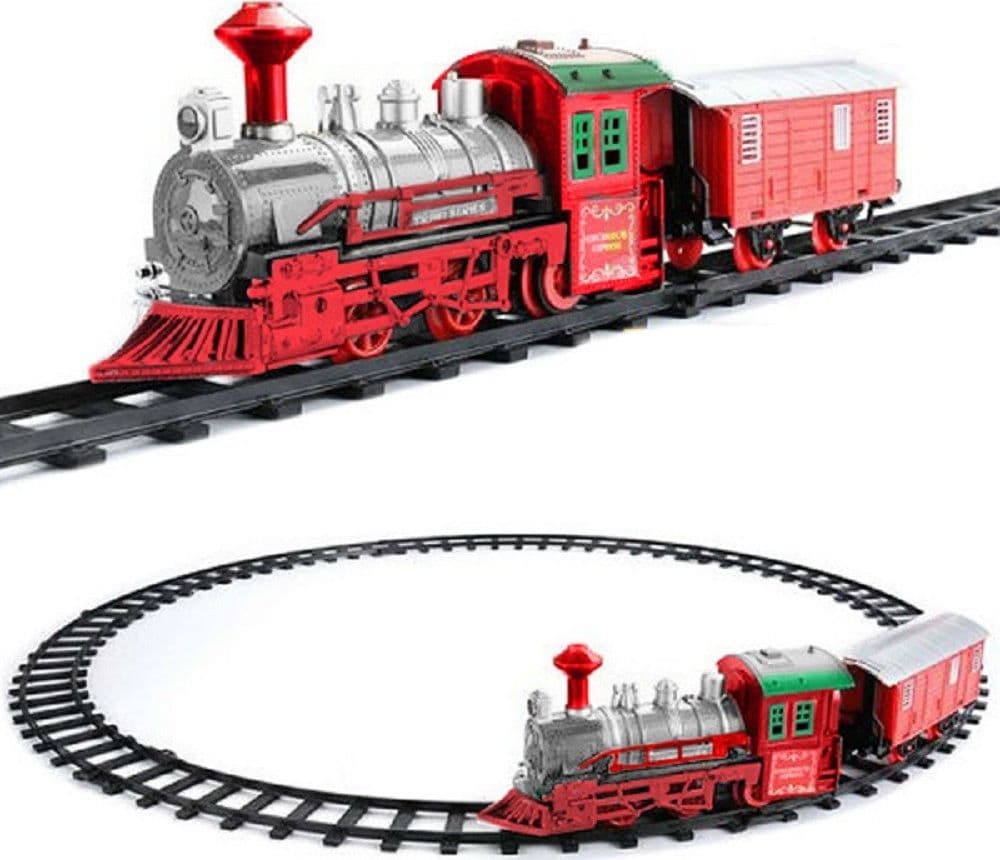 TRENINO NATALIZIO SOTTO ALBERO TRENO ELETTRICO CON LUCI VAGONE ROSSO E BIANCO
