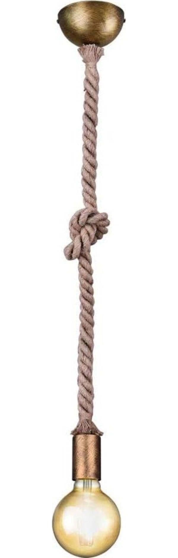TRIO-LEUCHTEN---LAMPADARIO-A-SOSPENSIONE-ROPE-CORDA-ANNODATA-OTTONE-ANTICATO