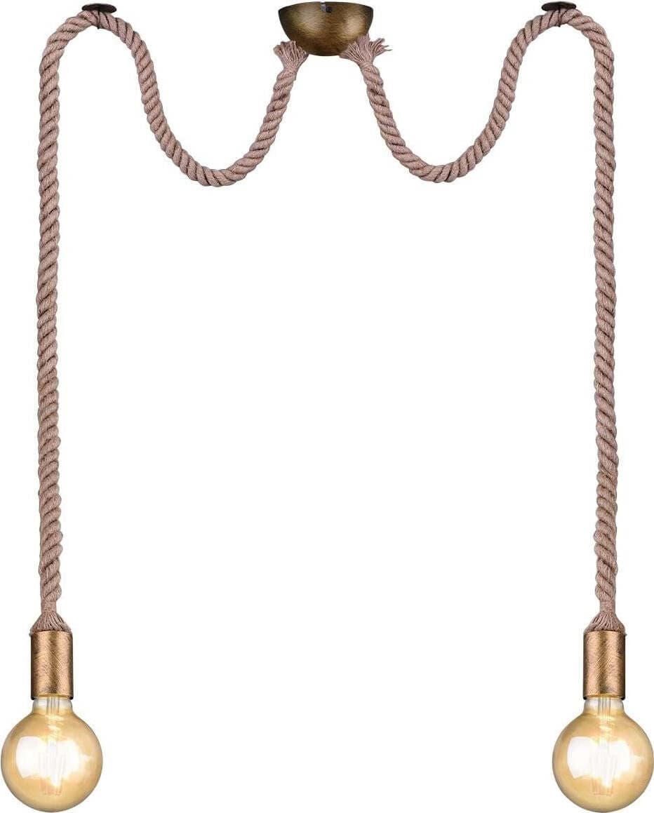 TRIO-LEUCHTEN---LAMPADARIO-A-SOSPENSIONE-ROPE-DOPPIA-CORDA-ANNODATA-OTTONE-ANTICATO