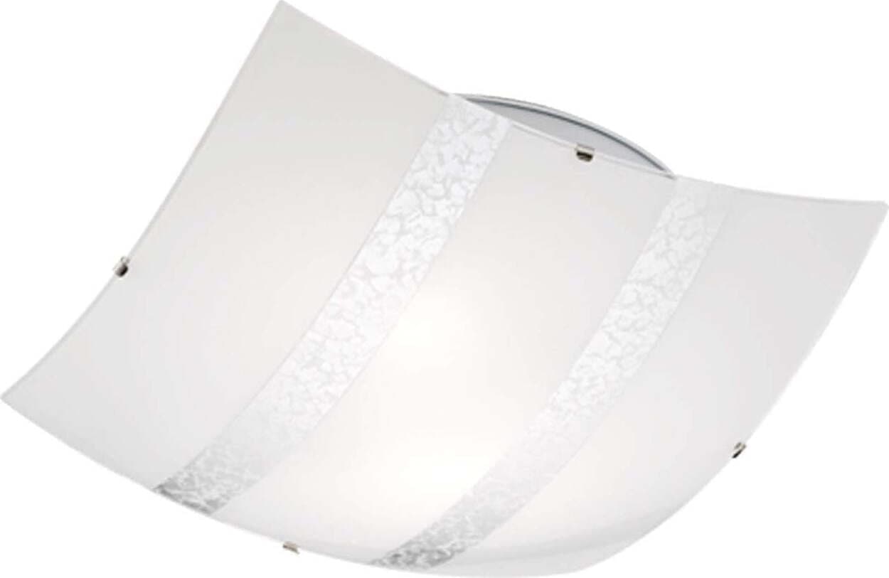 TRIO-LEUCHTEN---NIKOSIA-PLAFONIERA-VETRO-BIANCO-DECORO-FOGLIA-ARGENTO-40x40CM
