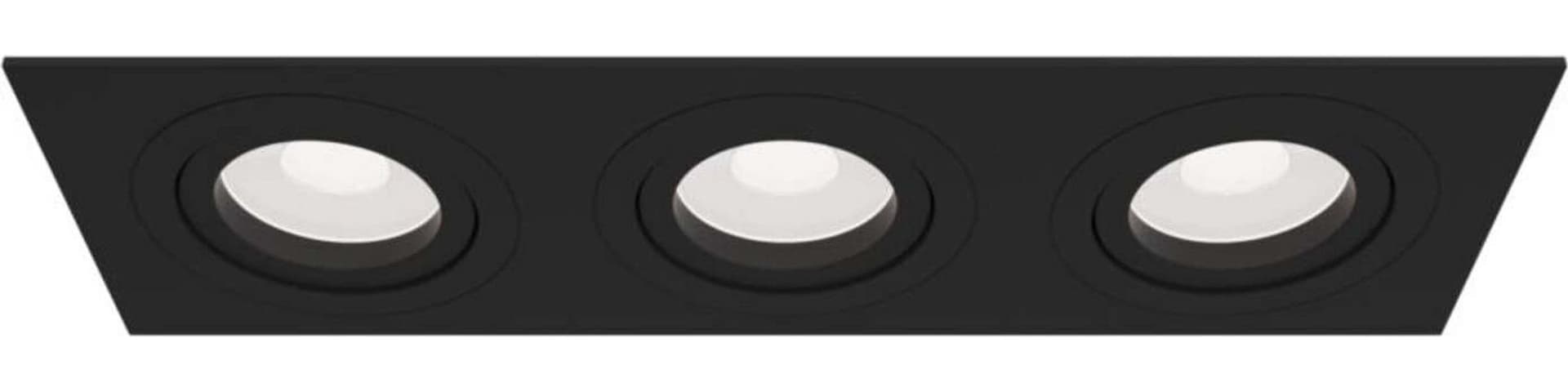 Triplo-Faretto-Da-Incasso-Moderno-Atom-Alluminio-Nero-3-Luci-Diffusori-Tessile