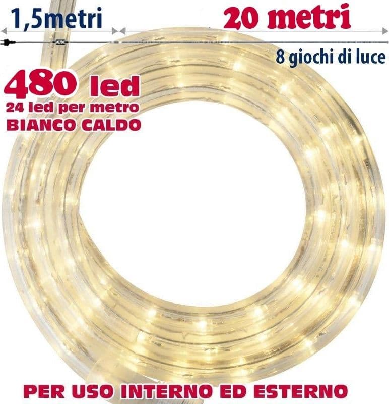 Tubo Luminoso 20 Metri Led Bianco Caldo 480 Luci Per Interno E Per Esterno in Catene luminose Trade Shop italia - Napoli, commercioVirtuoso.it