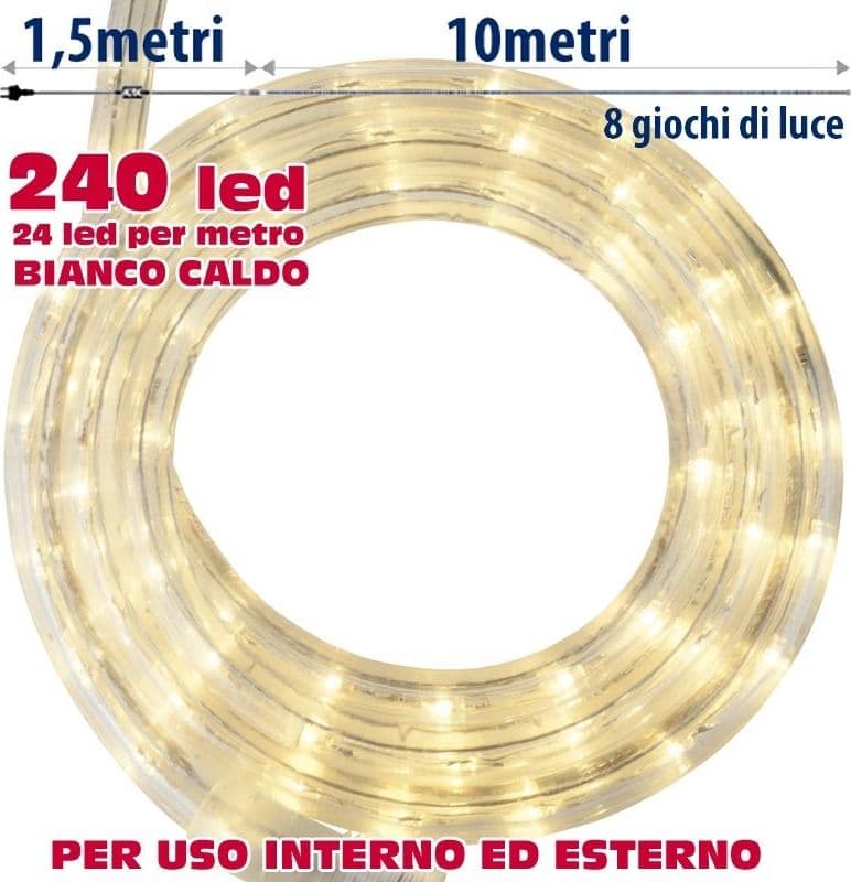 Tubo Luminoso Natalizio 10 Metri Led Bianco Caldo Con Controller 8 Funzioni in Strisce LED Trade Shop italia - Napoli, commercioVirtuoso.it