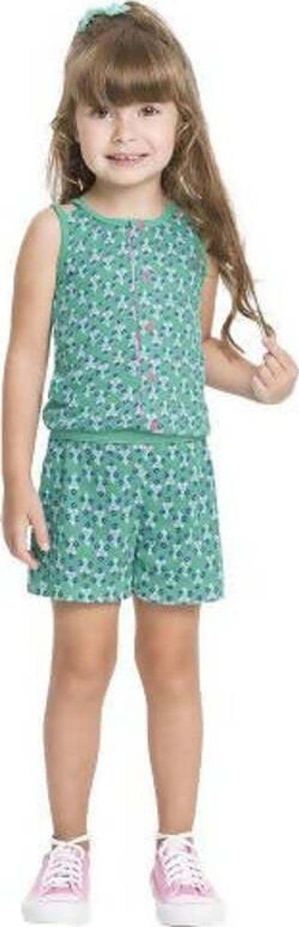 Tuta Completo All Over Bimba Tutina Coordinata Pantaloni Corti Canotta Bambina Verde Acqua Rosa Micro Fantasia Completino Fashion 100% Cotone tutina Piccole Canaglie - Tropea, Commerciovirtuoso.it