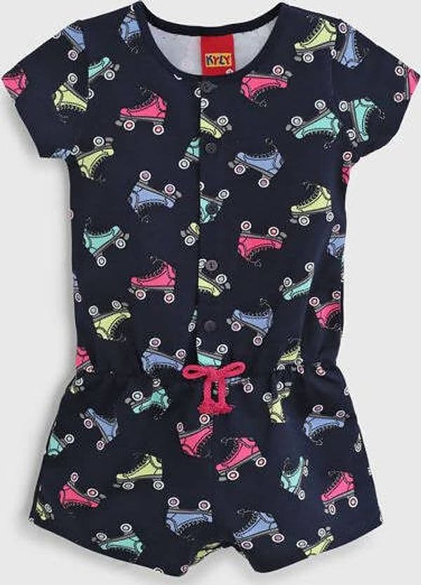 Tutina Bimba Estiva 100% Cotone Tuta Mono Pezzo Mezze Maniche Pantaloni Corti Bambina Blu Navy Stampa Pattini Colorati Tuta Estiva Leggera tutina Piccole Canaglie - Tropea, Commerciovirtuoso.it