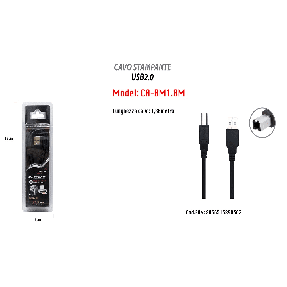 Usb 2.0 Cavo Alta Velocit? Stampante Scanner 1.8mt Trasferimento Dati Ca-bm1.8m Informatica e Videogiochi > Accessori PC > Adattatori e Convertitori Trade Shop italia - Napoli, Commerciovirtuoso.it