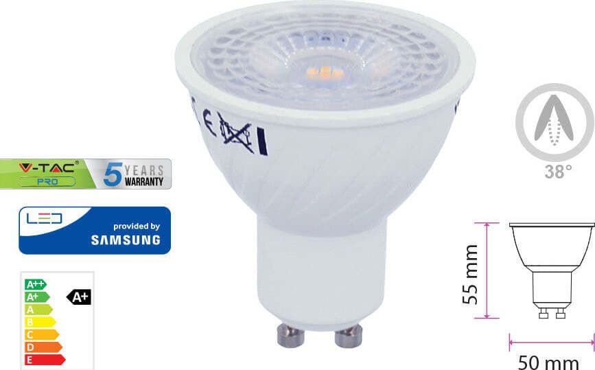 V-TAC-Lampada-Led-GU10-7W60W-220V-38-Gradi-Bianco-Neutro-4000K-Chip-Samsung-Garanzia-5-Anni-Angolo-Stretto-SKU-166