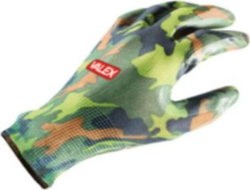 VALEX - GUANTI DA LAVORO IN POLIESTERE RIVESTITI IN NITRILE - TAGLIA 9 - FANTASIA MIMETICA MILITARE