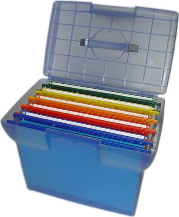 Valigetta Arianna - blu traslucido - con 5 cartelle sospese Joker interasse 33 cm - 37x25x30 cm - colori assortiti - Bertesi Cancelleria e prodotti per ufficio/Archivio ufficio e accessori per scrivania/Archivio ufficio/Cartelle/Cartelle portadocumenti da appendere Eurocartuccia - Pavullo, Commerciovirtuoso.it