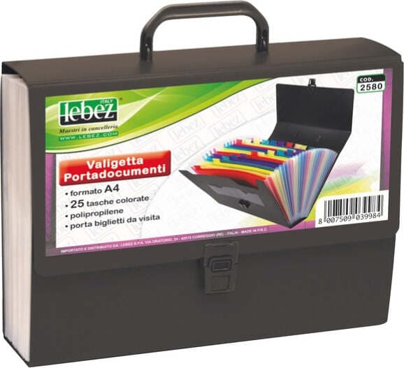 Valigetta portadocumenti - 25 tasche colorate - PPL - nero - Lebez Cancelleria e prodotti per ufficio/Archivio ufficio e accessori per scrivania/Archivio ufficio/Cartelle/Cartelle portadocumenti Eurocartuccia - Pavullo, Commerciovirtuoso.it