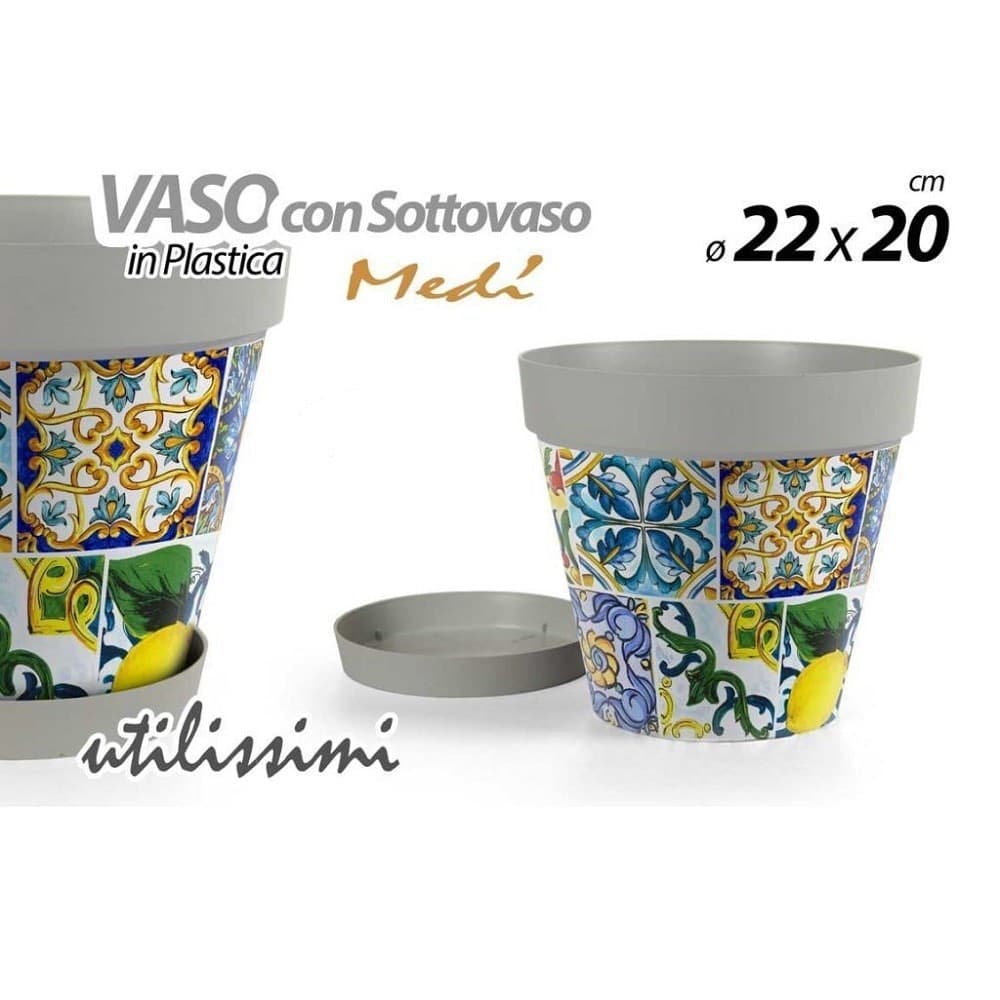 Vaso Con Sottovaso Giardino In Plastica Decoro Med? 22x20cm Fiori Piante 845406 Giardino e giardinaggio/Attrezzi da giardino e attrezzature per l'irrigazione/Vasi e accessori per piante/Accessori/Sottovasi Trade Shop italia - Napoli, Commerciovirtuoso.it