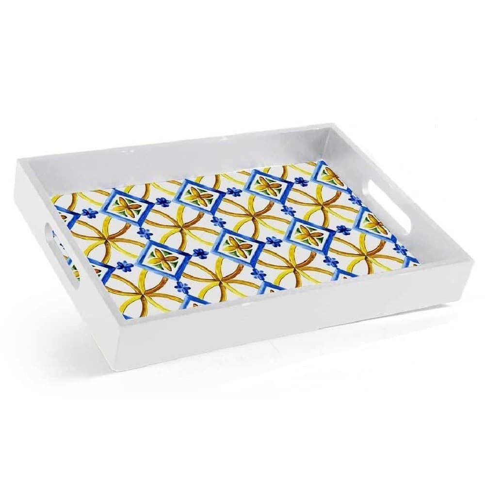 Vassoio Portata Rettangolare Legno 20x26x4cm Con Manici 2 Decori Mosaico 822124 Casa e cucina/Stoviglie/Piatti ciotole e vassoi/Piatti per servire/Vassoi/Vassoi da portata Trade Shop italia - Napoli, Commerciovirtuoso.it
