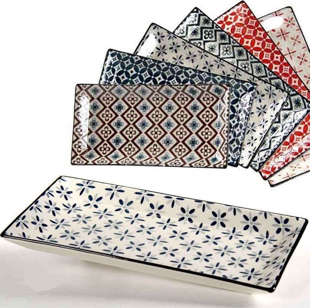VASSOIO RETTANGOLARE IN CERAMICA DECORI ASSORTITI 24X12X1,8 CM CUCINA 737350