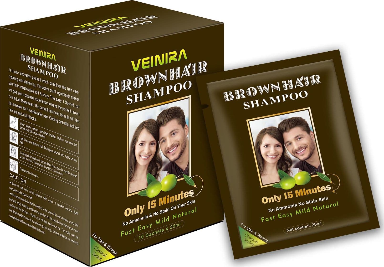 VEINIRA Shampoo colorante per capelli senza ammoniaca a base di erbe 10 x 25 ml marrone COLOUR PER CAPELLI