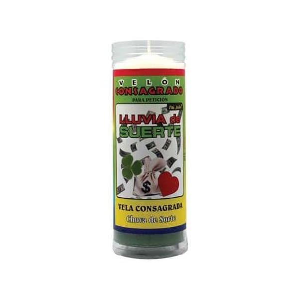 VELÒN CONSAGRADO PARA PETICIÒN LLUVIA DE SUERTE CM 14 X 5.5 CON TUBO PROTECTOR