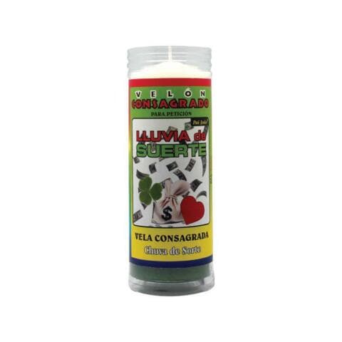 VELÒN CONSAGRADO PARA PETICIÒN LLUVIA DE SUERTE CM 14 X 5.5 CON TUBO PROTECTOR
