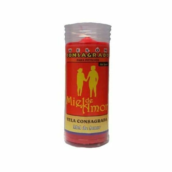 VELON CONSAGRADO PARA PETICIÒN MIEL DE AMOR CANDELA CONSACRATA CM 14 X 5.5 CON TUBO PROTECTOR in Candele esoteriche Agbon - Martinsicuro, commercioVirtuoso.it
