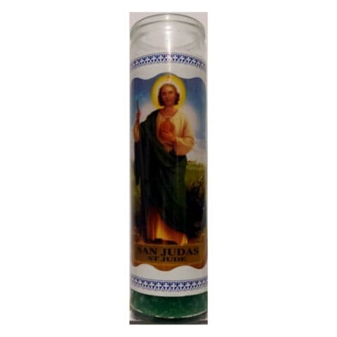VELON CONSAGRADO SAN JUDAS CANDELA ESOTERICA CON CONTENITORE IN VETRO SANTERÍA
