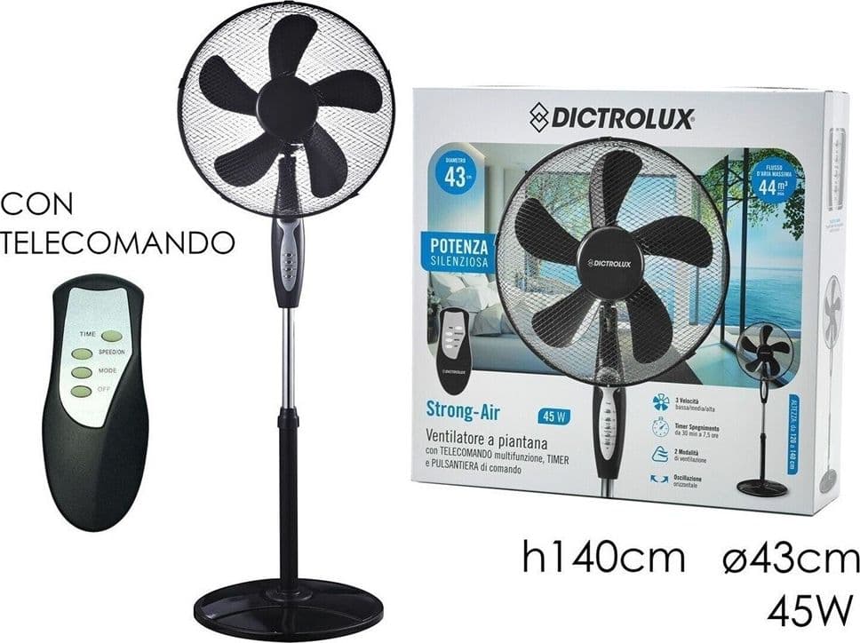 VENTILATORE A PIANTANA CON 5 PALE CON TELECOMANDO H 140 CM Ø 43 CM 45 WATT in Ventilatori a piantana Trade Shop italia - Napoli, commercioVirtuoso.it