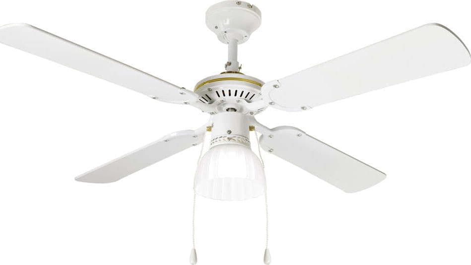 Ventilatore Metallo Bianco 1 Luce E27 4 Pale Legno Bianco Gemini