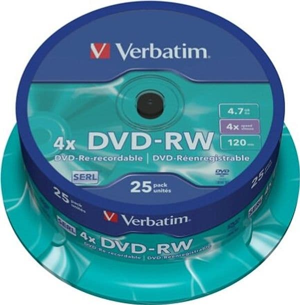 Verbatim - Confezione 25 DVD-RW - argento lucido - serigrafato - 43639 - 4 7GB Elettronica/Informatica/Accessori/Supporti vergini/BD-R Eurocartuccia - Pavullo, Commerciovirtuoso.it