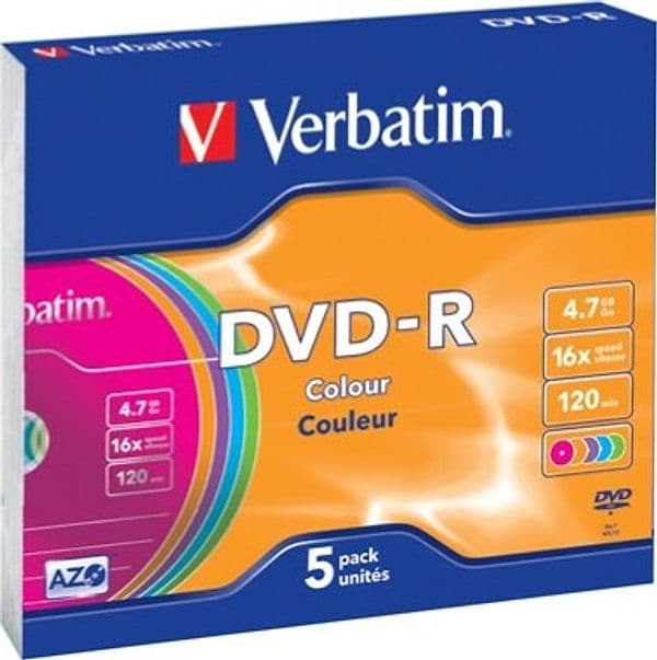 Verbatim - Scatola 5 DVD-R - slim Case - serigrafato colorato - 43557 - 4 7GB Elettronica/Informatica/Accessori/Supporti vergini/BD-R Eurocartuccia - Pavullo, Commerciovirtuoso.it