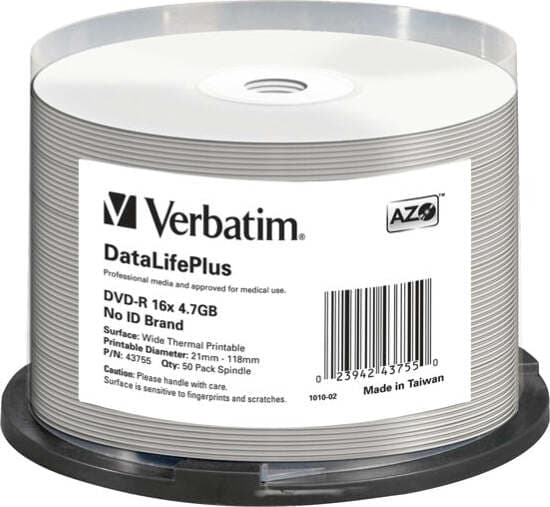 Verbatim - Scatola 50 DVD-R - stampabile - 43755 - 4 7GB Elettronica/Informatica/Accessori/Supporti vergini/BD-R Eurocartuccia - Pavullo, Commerciovirtuoso.it