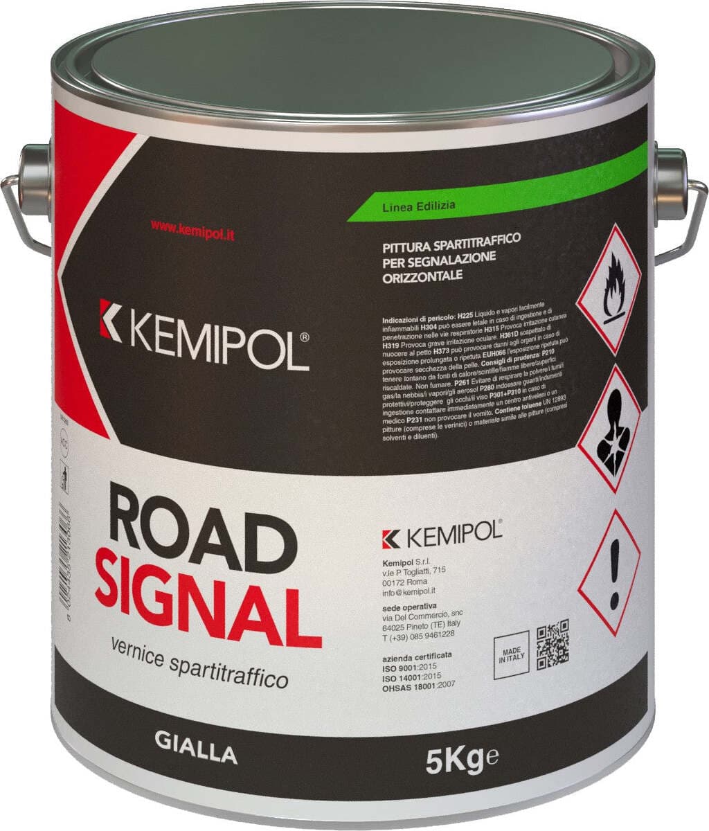 Vernice Spartitraffico Kemipol Gialla Da 5 Kg A Rapida Essicazione Per Segnaletica Stradale Su Asfalto Fai da te/Pitture trattamenti per pareti e utensili/Finiture sigillanti e antimacchia/Vernice Ferus - Montoro, Commerciovirtuoso.it