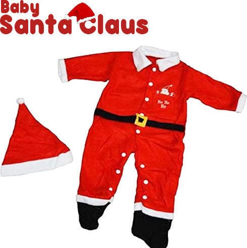 Vestito-Babbo-Natale-Baby-Vestitino-Completino-Costume-Per-Bambini-Pile-Rosso