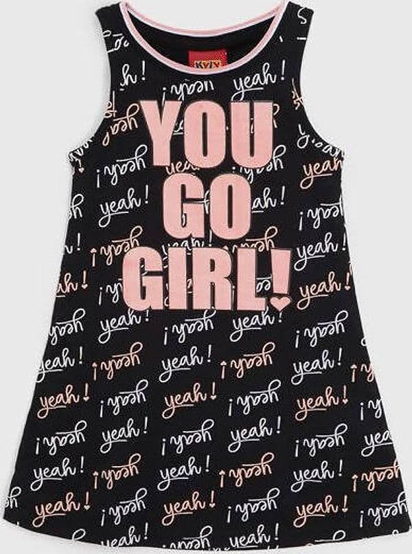 Vestito Bambina Estivo Nero e Rosa You Go Girl Vestitino in Cotone 95% Estate Abito Smanicato Corto Casual Bimba Stampato Kyly