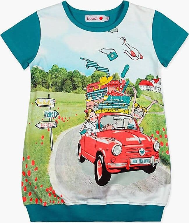 Vestito Bambina Turchese 100% Cotone Stampato Multi Colore Vestitino Estivo Girocollo Mezze Maniche Bimba Estivo Casual Abito Estate vestito bambina/ragazza Piccole Canaglie - Tropea, Commerciovirtuoso.it