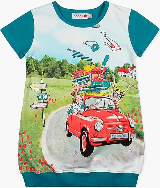 Vestito Bambina Turchese 100% Cotone Stampato Multi Colore Vestitino Estivo Girocollo Mezze Maniche Bimba Estivo Casual Abito Estate vestito bambina/ragazza Piccole Canaglie - Tropea, Commerciovirtuoso.it