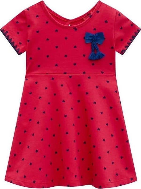 Vestito Bimba Rosso Estivo Cuori Blu Vestitino Estate Bambina Corto Mezze Maniche 96%Cotone Abitino Largo Leggero Stampa Cuori ABITO Piccole Canaglie - Tropea, Commerciovirtuoso.it