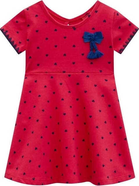Vestito Bimba Rosso Estivo Cuori Blu Vestitino Estate Bambina Corto Mezze Maniche 96%Cotone Abitino Largo Leggero Stampa Cuori ABITO Piccole Canaglie - Tropea, Commerciovirtuoso.it