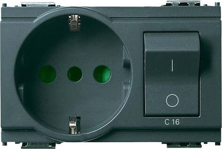 VIMAR-SERIE-IDEA-PRESA-SICURY-STANDARD-ITALIANO-TIPO-P30-INTERBLOCCATA-CON-INTERRUTTORE-AUTOMATICO-MAGNETOTERMICO-1P+N-C16-120V-60HZ-230V-50HZ-GRIGIO