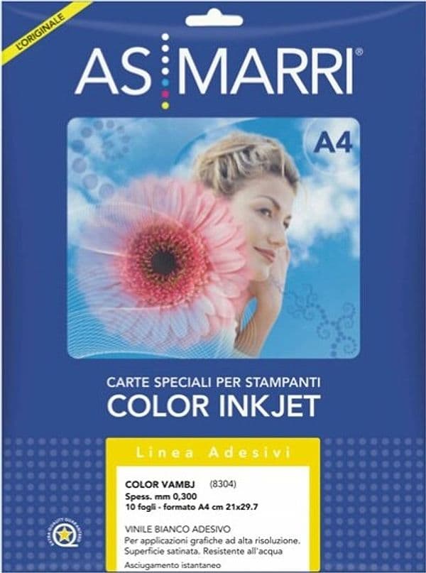 Vinile color vambj 8304 - per inkjet - A4 - bianco - 10 fogli - As Marri Cancelleria e prodotti per ufficio/Archivio ufficio e accessori per scrivania/Etichette divisori per schedario e timbri/Etichette ed etichette adesive/Etichette per stampanti Eurocartuccia - Pavullo, Commerciovirtuoso.it