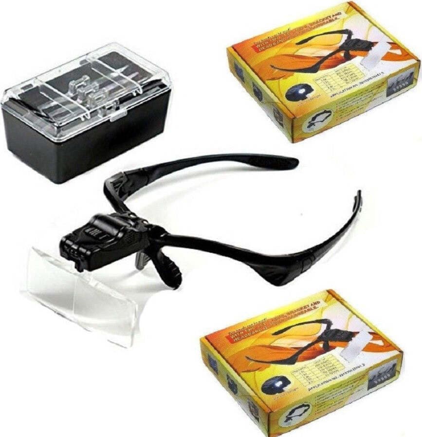 VISIERA OCCHIALI LENTE LENTI DI INGRANDIMENTO LED TORCIA 5 LENTI 2 LUCI LED