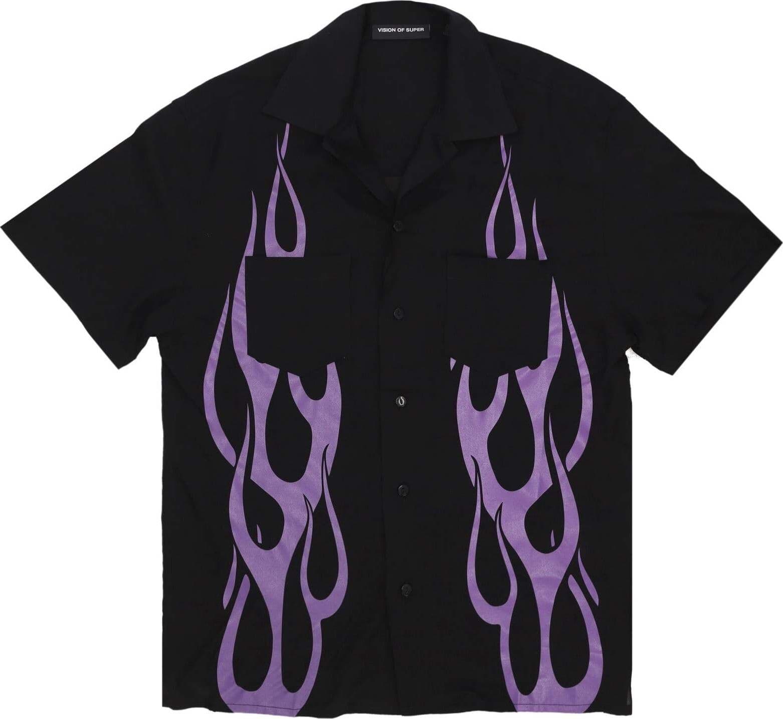 VISION-OF-SUPER-Camicia-Manica-Corta-Uomo-Flames-Shirt-Black/purple-da-uomo