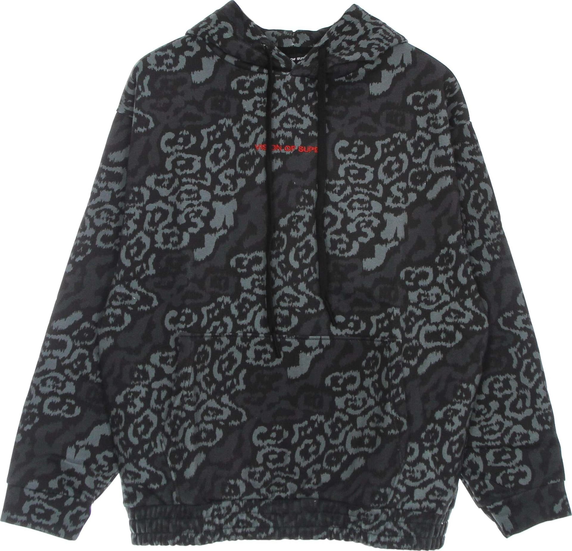VISION-OF-SUPER-Felpa-Leggera-Cappuccio-Uomo-Allover-Leopard-Hoodie-Black-da-uomo