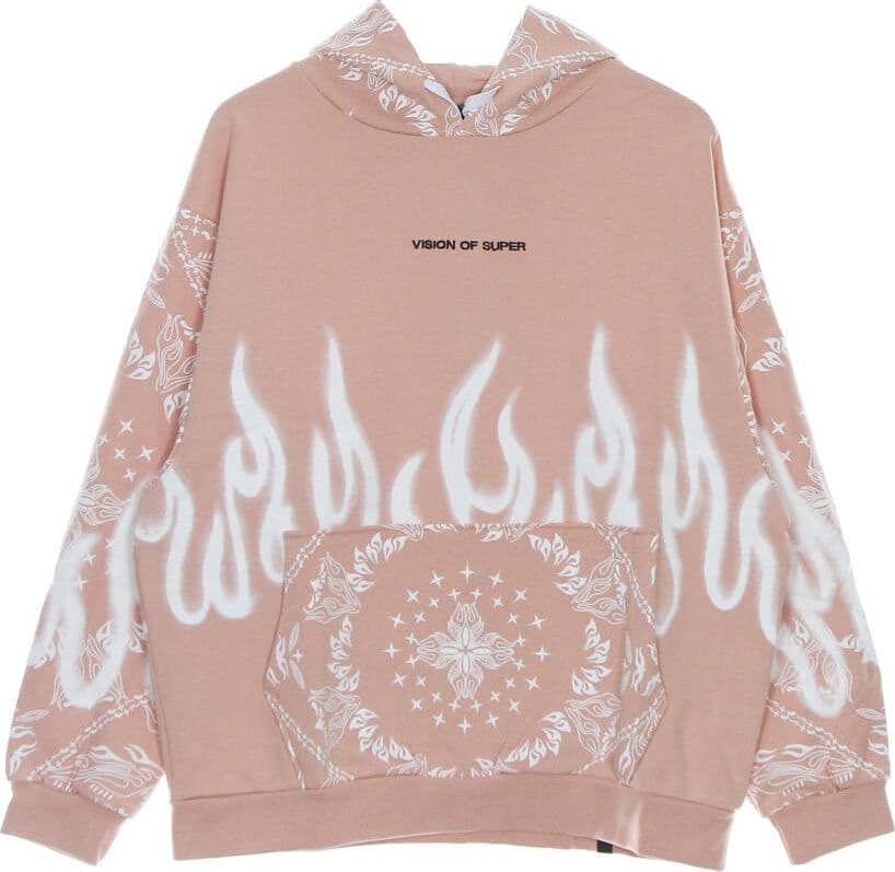 VISION-OF-SUPER-Felpa-Leggera-Cappuccio-Uomo-Bandana-Print-Hoodie-Pink-da-uomo