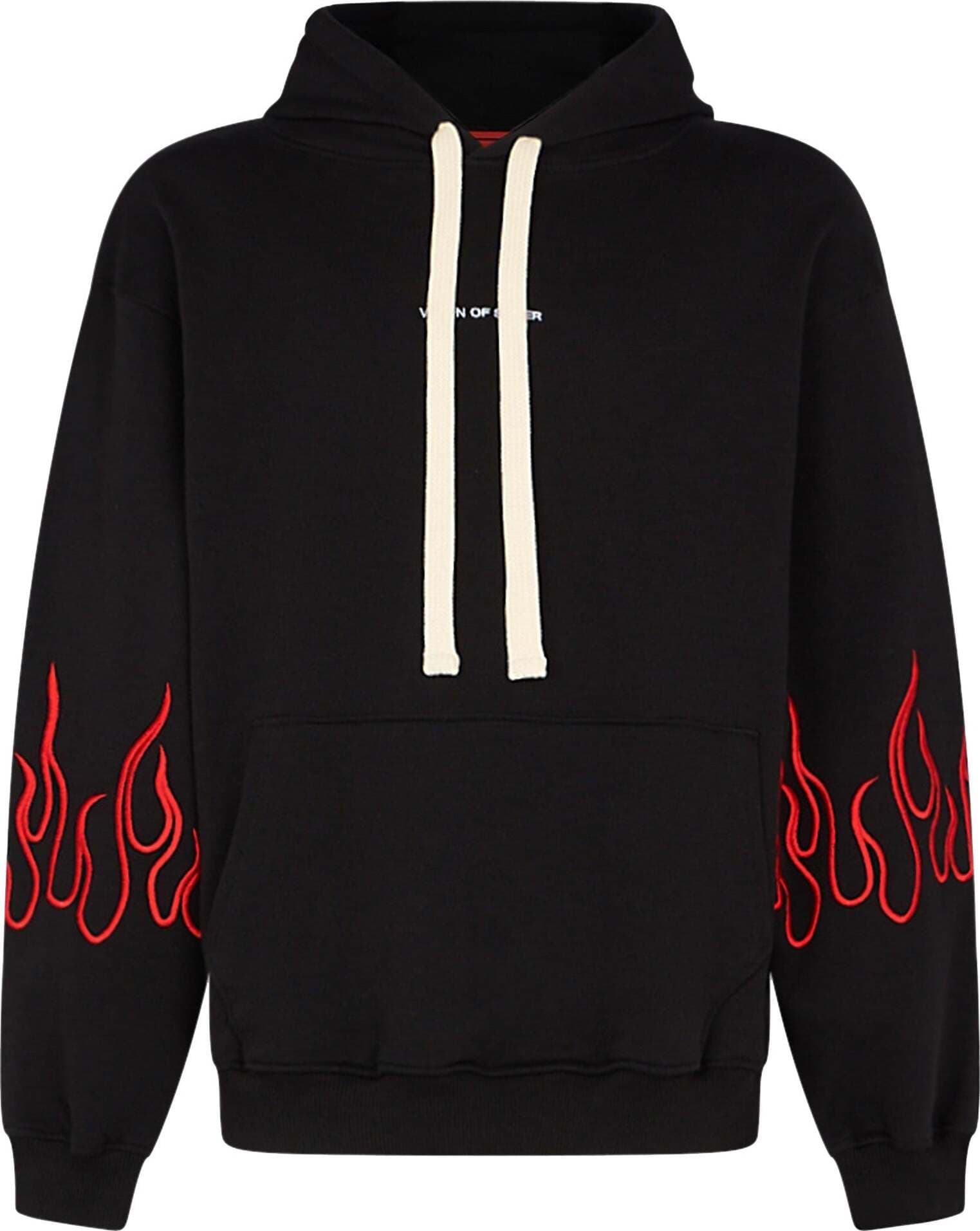 VISION-OF-SUPER-Felpa-Leggera-Cappuccio-Uomo-Embroidery-Flames-Hoodie-Black/red-da-uomo