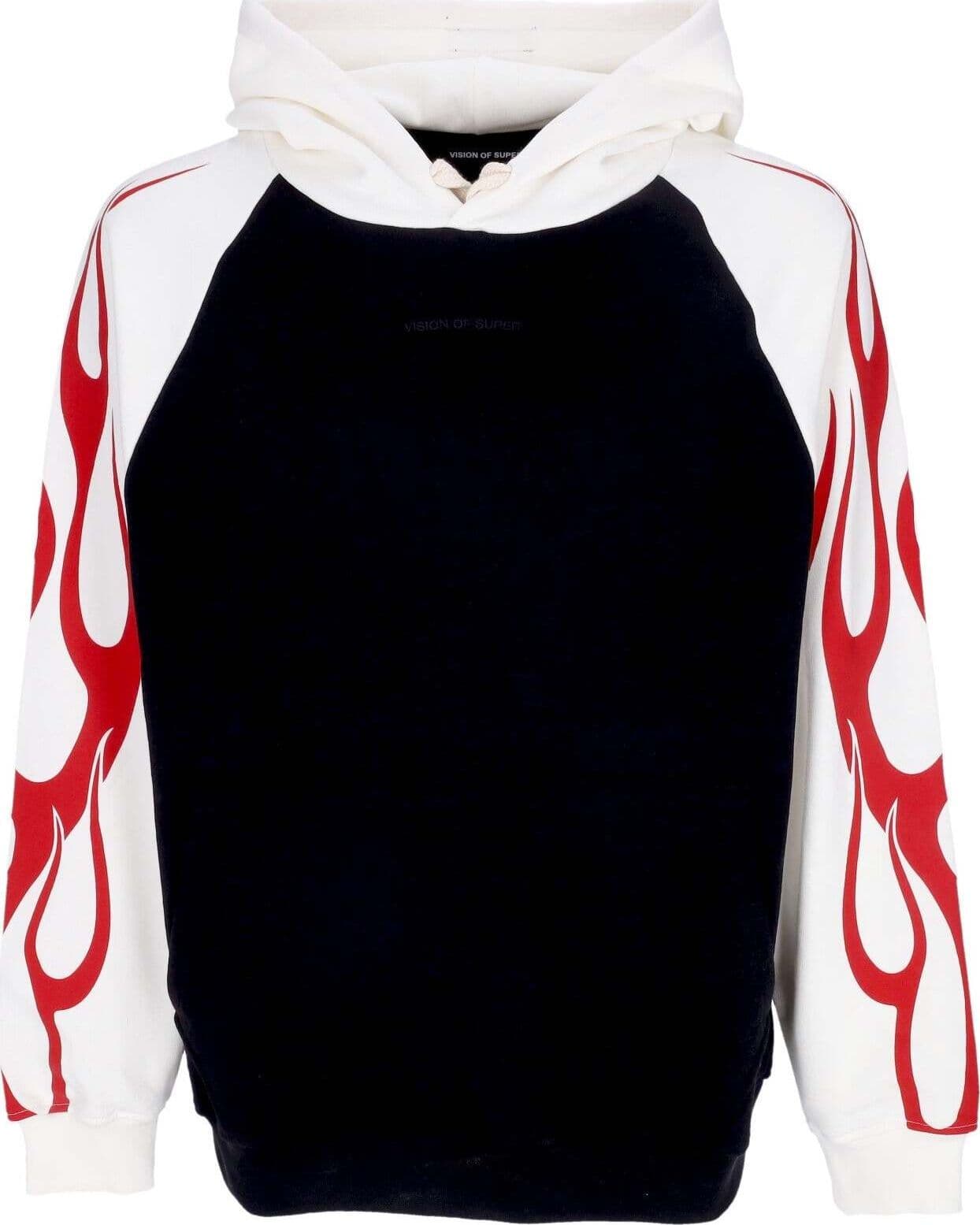 VISION-OF-SUPER-Felpa-Leggera-Cappuccio-Uomo-Flames-Hoodie-Off-White/black/red-da-uomo