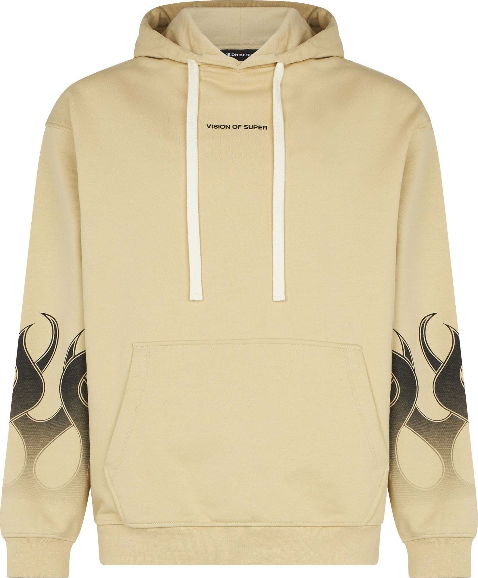 VISION-OF-SUPER-Felpa-Leggera-Cappuccio-Uomo-Flames-Hoodie-Sand/black-da-uomo