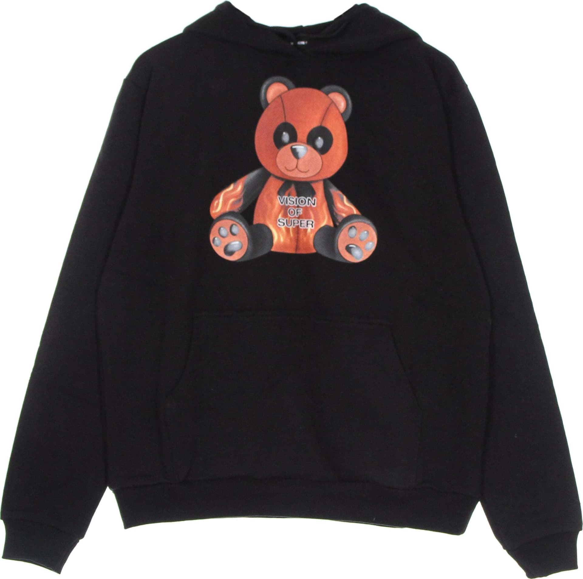 VISION-OF-SUPER-Felpa-Leggera-Cappuccio-Uomo-Pandy-Print-Hoodie-Black-da-uomo